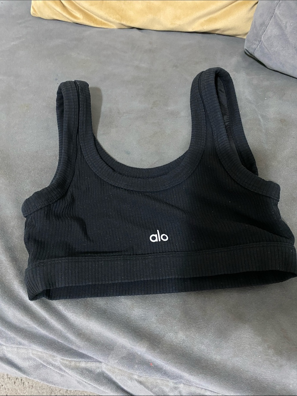 ALO Yoga Black Ribbed Crop Top Bra